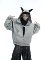 Studded Ear Detail Zip-Up Hoodie 1