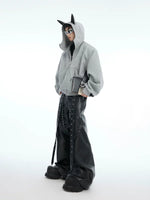 Studded Ear Detail Zip-Up Hoodie 4