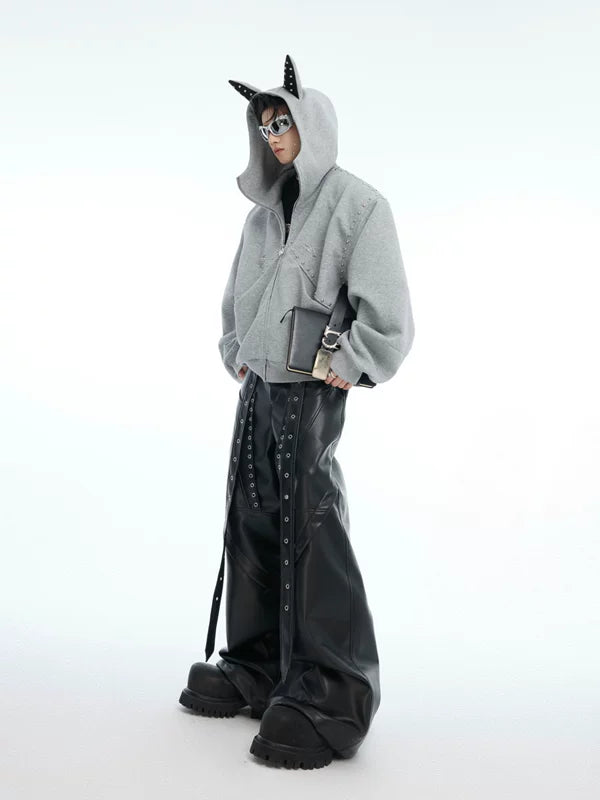 Studded Ear Detail Zip-Up Hoodie 4