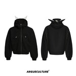 5882602206556,5882602206557,5882602206558,5882602206559, Studded Ear Detail Zip-Up Hoodie
