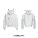 5882602206560,5882602206561,5882602206562,5882602206563, Studded Ear Detail Zip-Up Hoodie