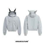 5882602206564,5882602206565,5882602206566,5882602206567, Studded Ear Detail Zip-Up Hoodie