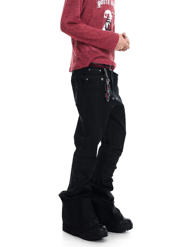 Studded Flared Black Jeans Pants 1