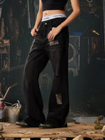 Studded Flared Distressed Punk Jeans Pants 2