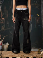 Studded Flared Distressed Punk Jeans Pants 5