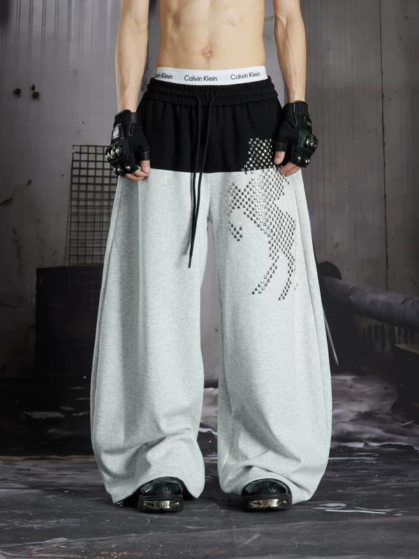 Studded Horse Print Loose Elastic Pants 1