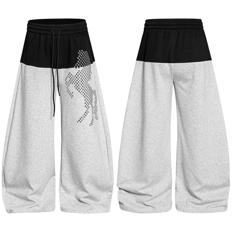 6259539930038,6259539930039,6259539930040,6259539930041, Studded Horse Print Loose Elastic Pants