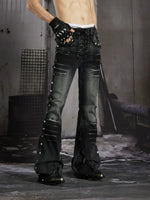 Studded Lace-Up Distressed Flared Jeans 2