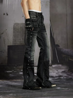 Studded Lace-Up Distressed Flared Jeans 4