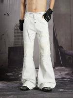 Studded Leather Patchwork Flared Jeans 1