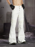 Studded Leather Patchwork Flared Jeans 2