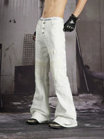 Studded Leather Patchwork Flared Jeans 3
