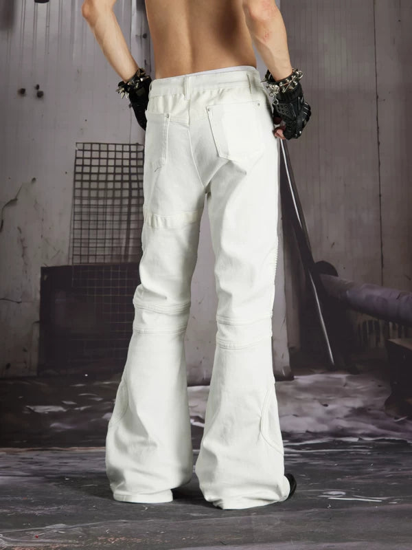 Studded Leather Patchwork Flared Jeans 4