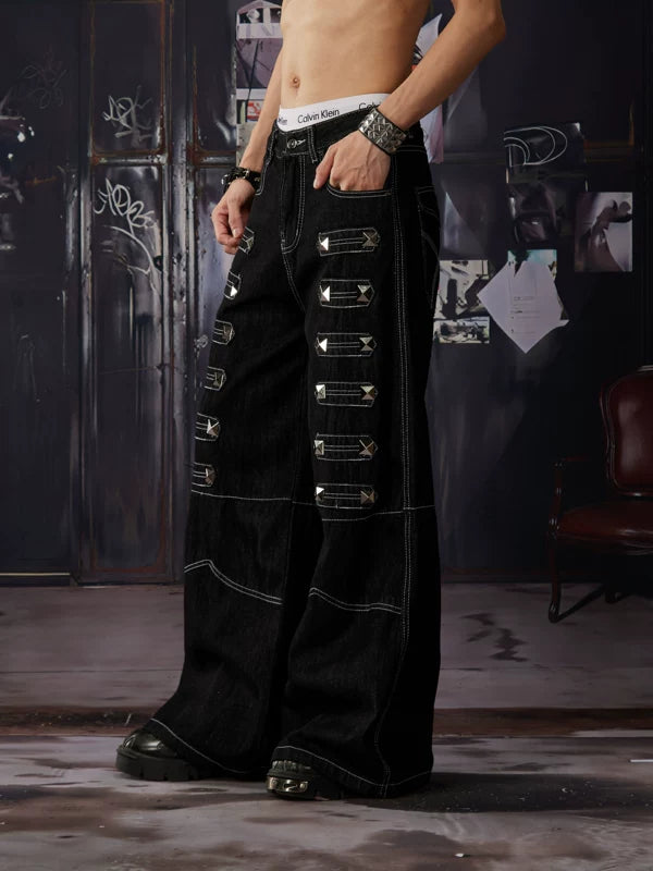 Studded Loose Straight Leg Jeans 2