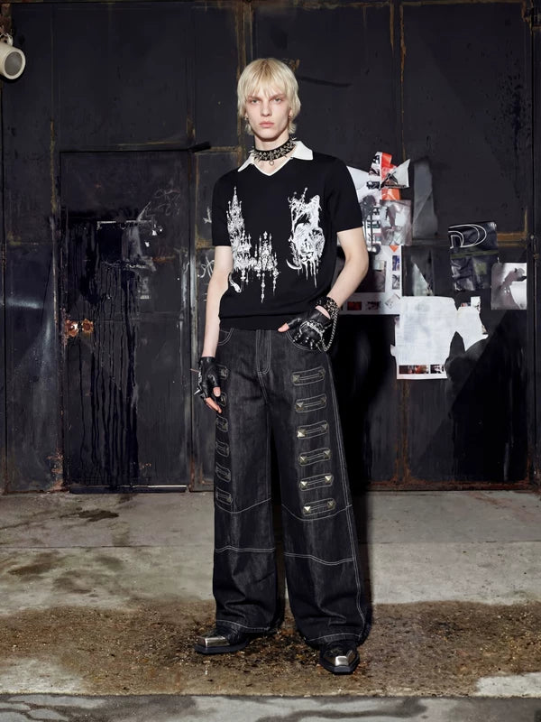 Studded Loose Straight Leg Jeans 5