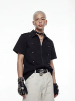 Studded Short Sleeve Zip Shirt 1