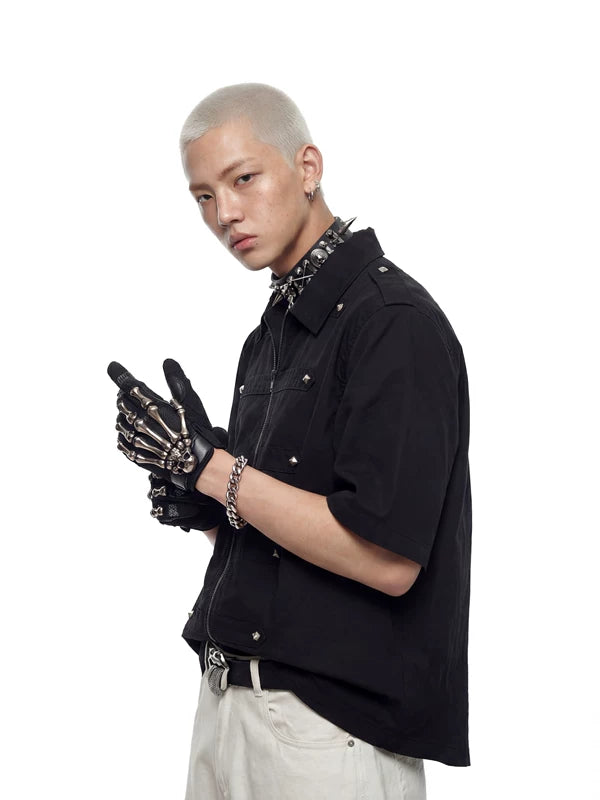 Studded Short Sleeve Zip Shirt 2