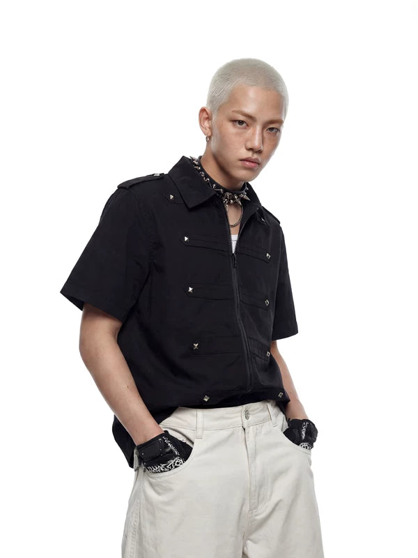 Studded Short Sleeve Zip Shirt 3