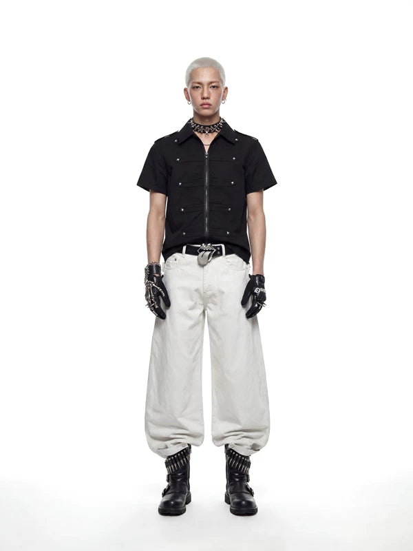 Studded Short Sleeve Zip Shirt 4