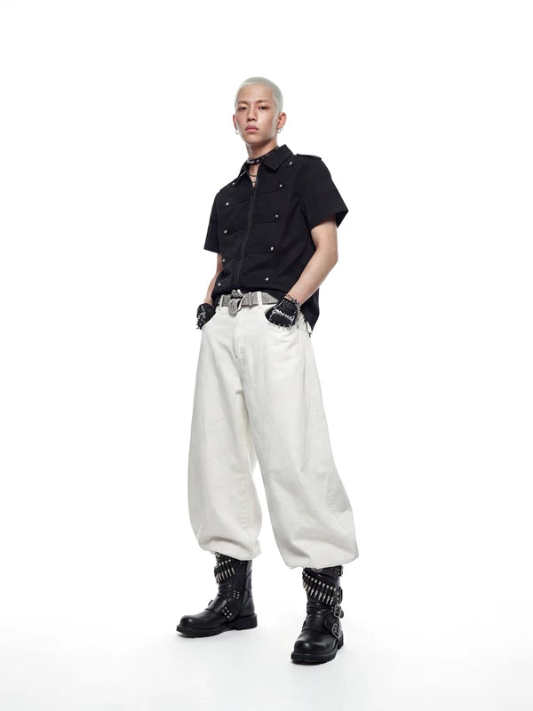Studded Short Sleeve Zip Shirt 5