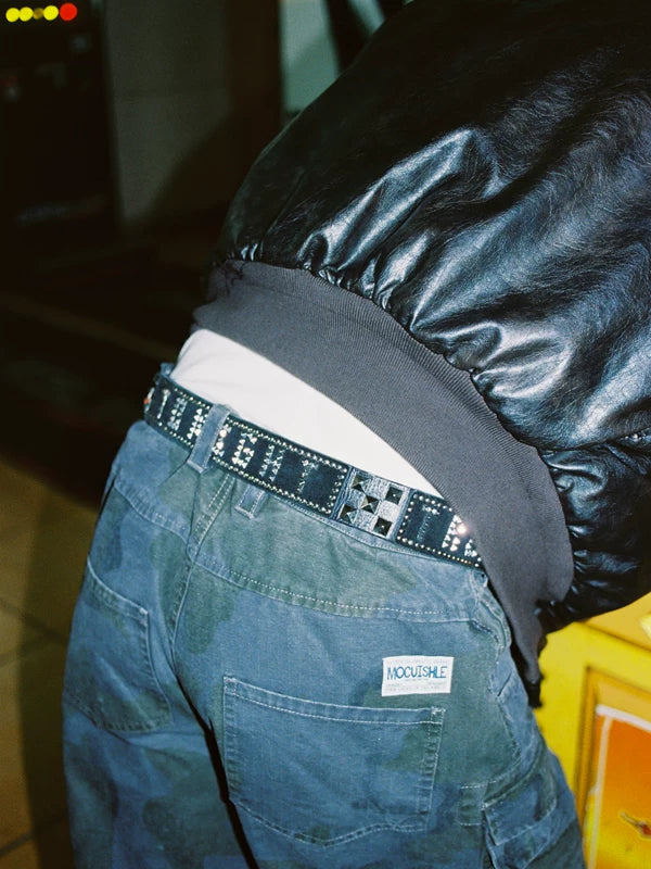 Studded “Take Care Tonight” Leather Belt 1