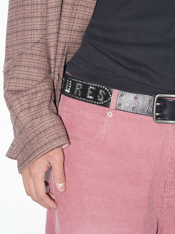 Studded “Take Care Tonight” Leather Belt 3