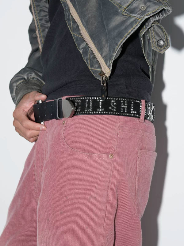 Studded “Take Care Tonight” Leather Belt 4