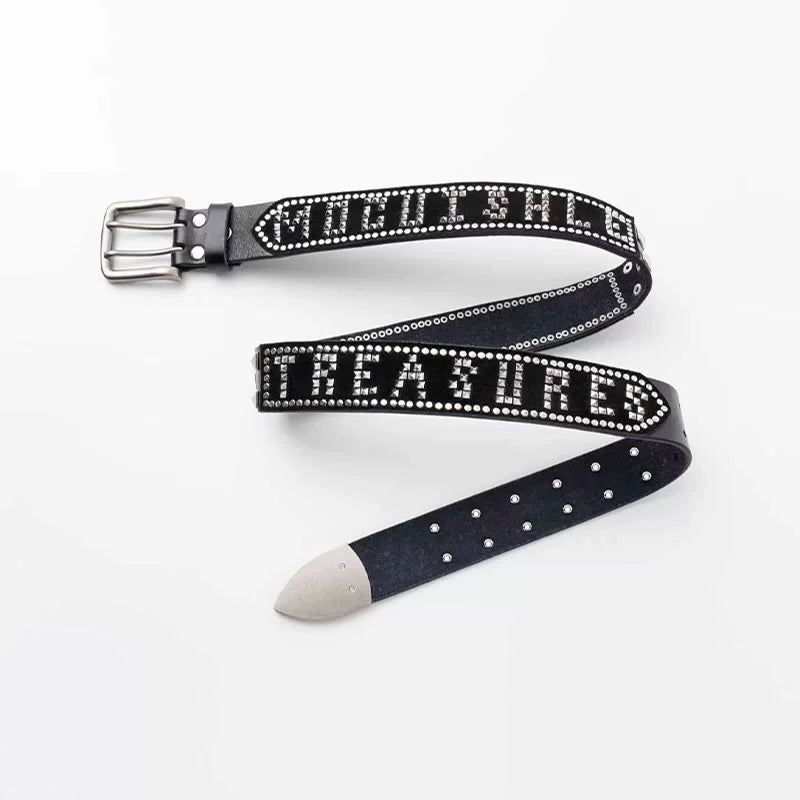 6095149486927, Studded “Take Care Tonight” Leather Belt