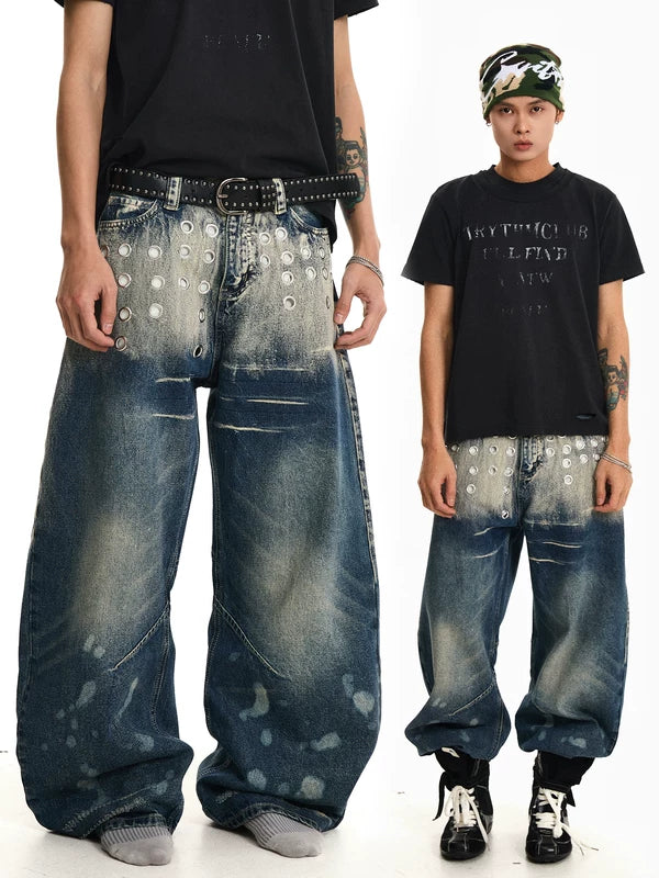Studded Wide-Leg Jeans Pants 2