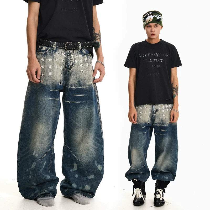 6206472287341,6206472287342,6206472287343,6206472287344,6206472287345, Studded Wide-Leg Jeans Pants