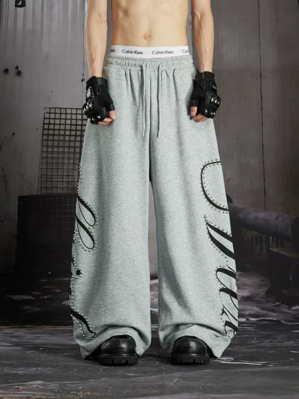 Studded Wide Leg Print Sweatpants 2