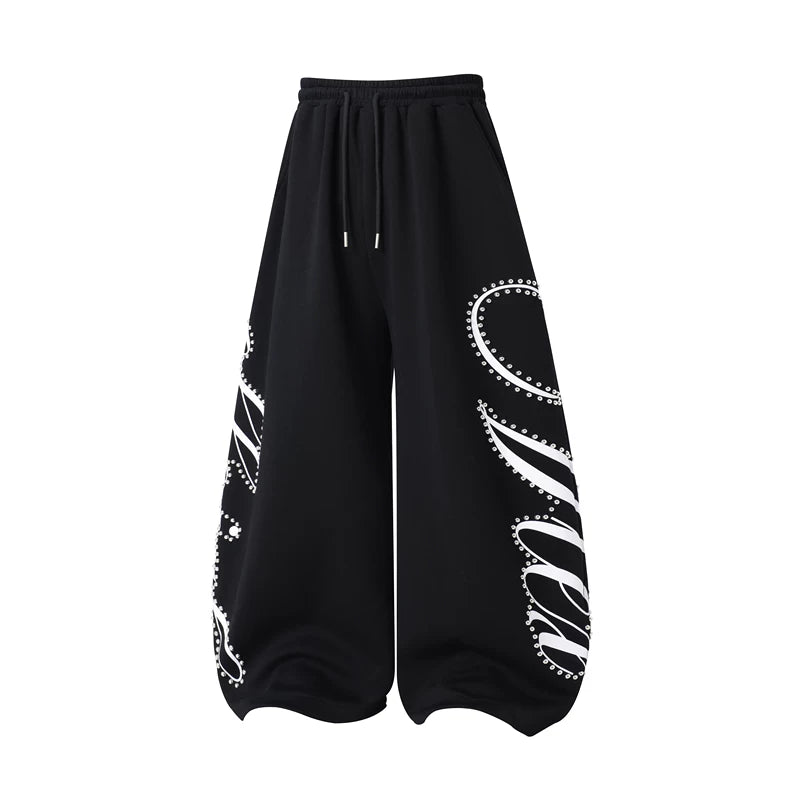 6260238814195,6260238814196,6260238814197,6260238814198, Studded Wide Leg Print Sweatpants