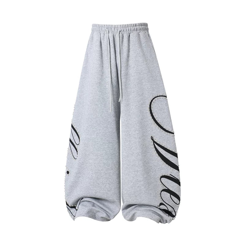 6260238814199,6260238814200,6260238814201,6260238814202, Studded Wide Leg Print Sweatpants