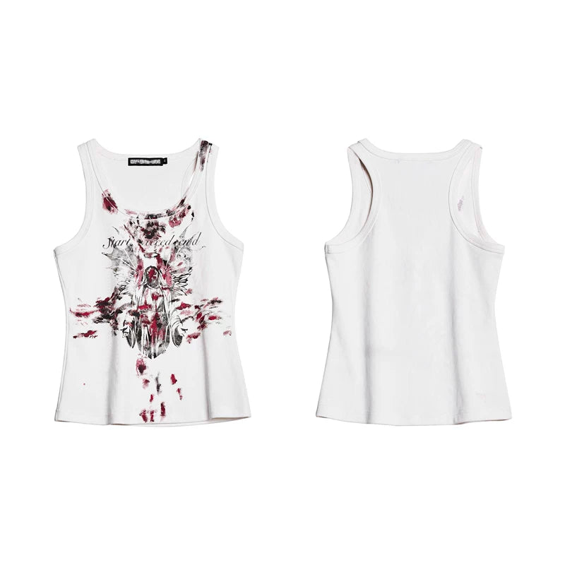 6225387934901,6225387934902,6225387934903,6225387934904, Subculture Angel Print Slim Fit Vest