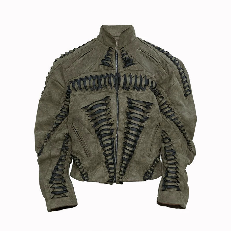 Suede Hand-Knitted Moto Racing Jacket 1