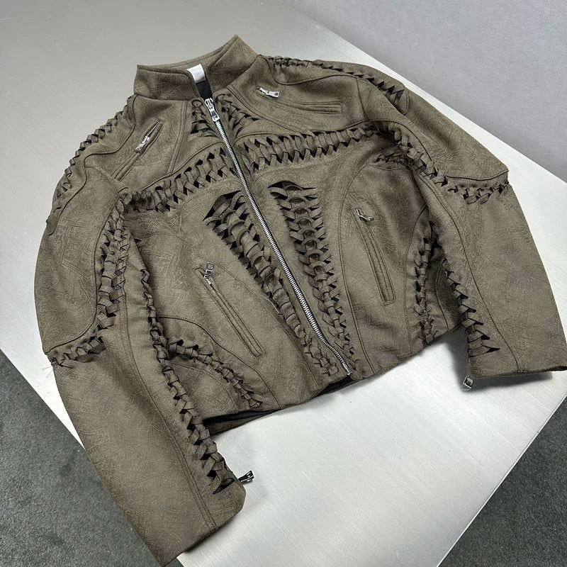 Suede Hand-Knitted Moto Racing Jacket 3