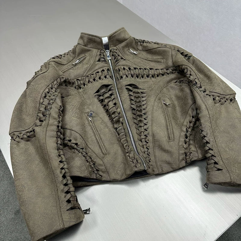 Suede Hand-Knitted Moto Racing Jacket 4