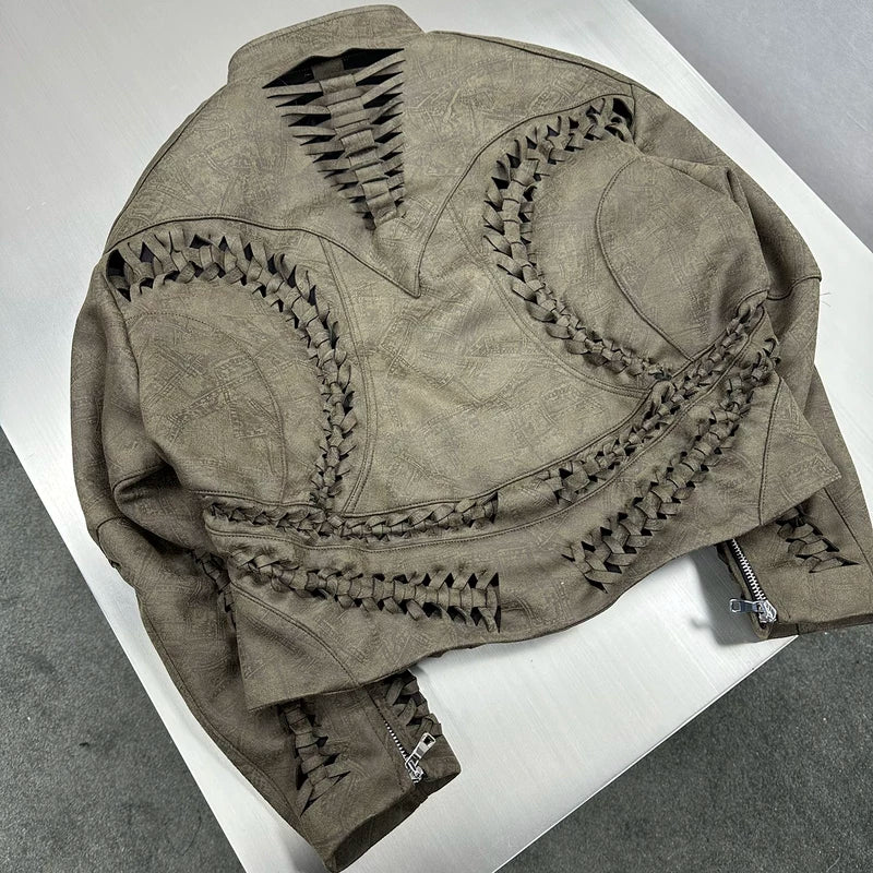 Suede Hand-Knitted Moto Racing Jacket 5