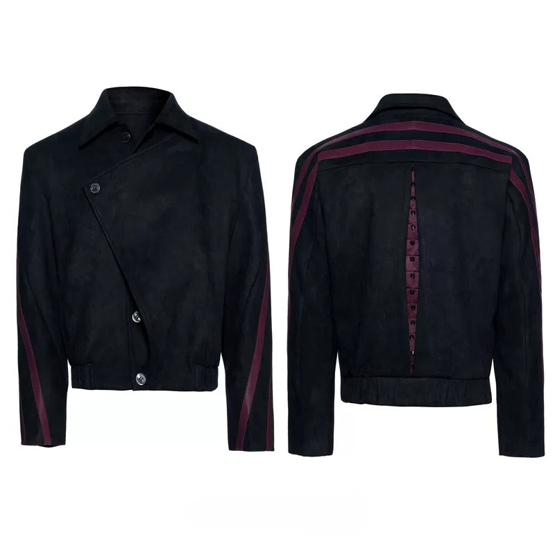 6136763340377,6136763340379,6136763340381,6136763340383, Suede Rivet Back Layered Short Jacket
