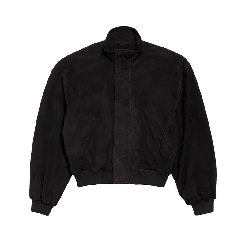 Suede Sheepskin Stand Collar Bomber Jacket 1