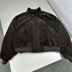 Suede Sheepskin Stand Collar Bomber Jacket 2