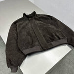 Suede Sheepskin Stand Collar Bomber Jacket 4