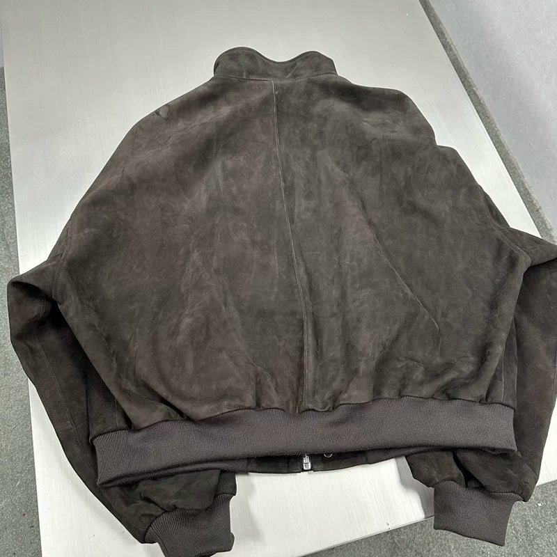 Suede Sheepskin Stand Collar Bomber Jacket 5