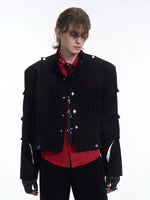 Suede Short Jacket with Pleated Sleeves 3
