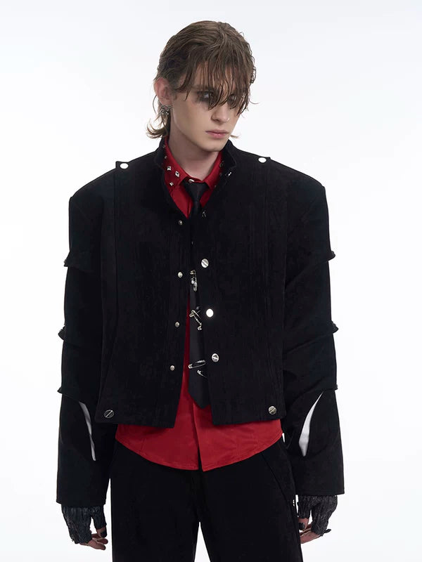 Suede Short Jacket with Pleated Sleeves 3