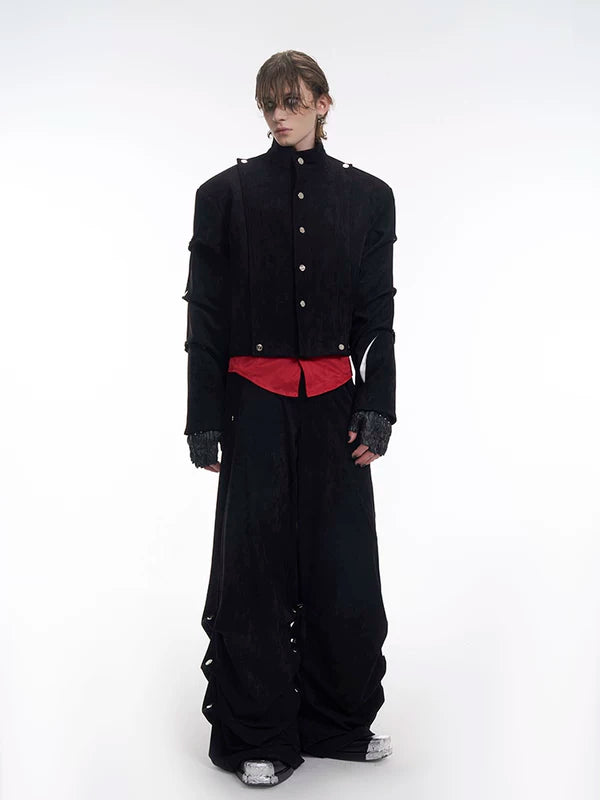 Suede Short Jacket with Pleated Sleeves 4