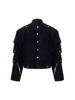 Suede Short Jacket with Pleated Sleeves 5