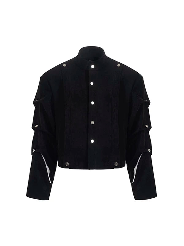 Suede Short Jacket with Pleated Sleeves 5