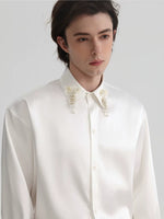 Tassel Collar Loose Satin Long-Sleeve Shirt 2
