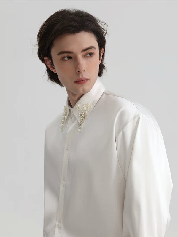Tassel Collar Loose Satin Long-Sleeve Shirt 5